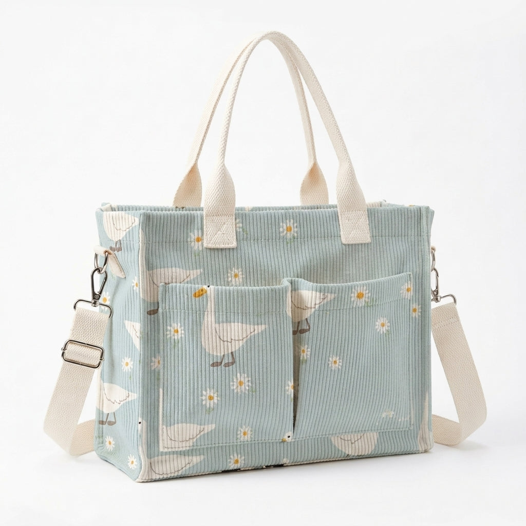 Whimsy Duck & Daisy Patterned Tote Bag