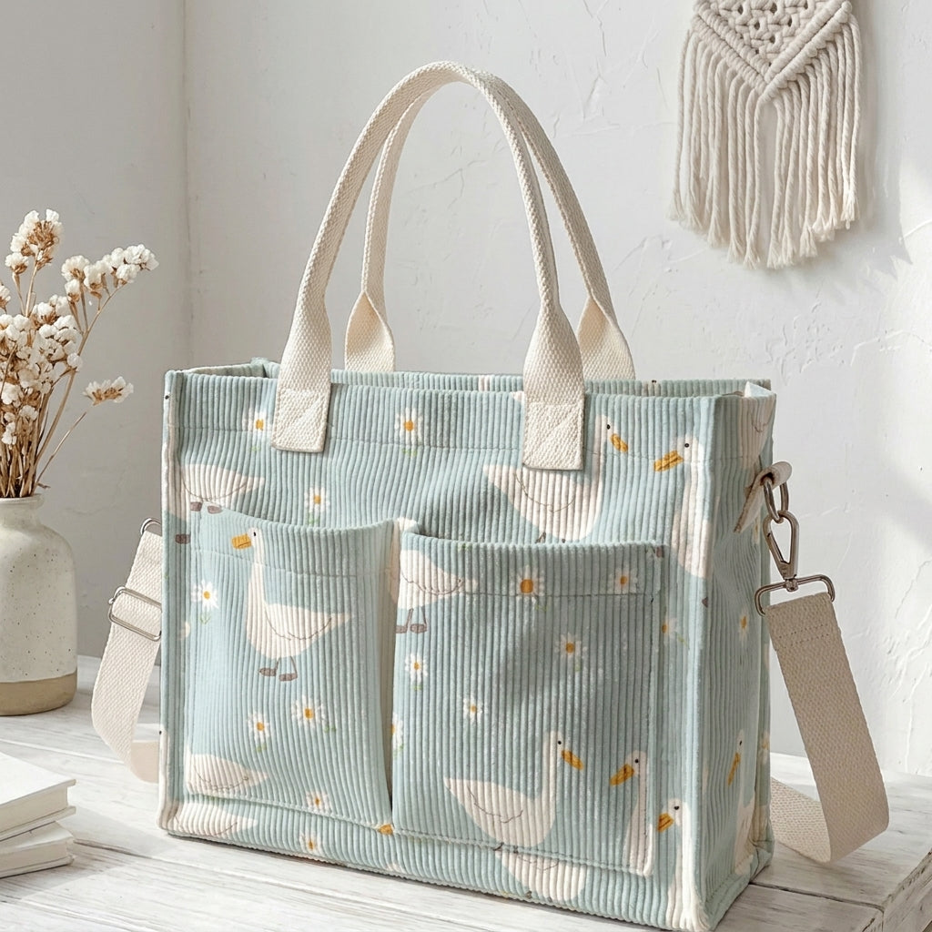 Whimsy Duck & Daisy Patterned Tote Bag