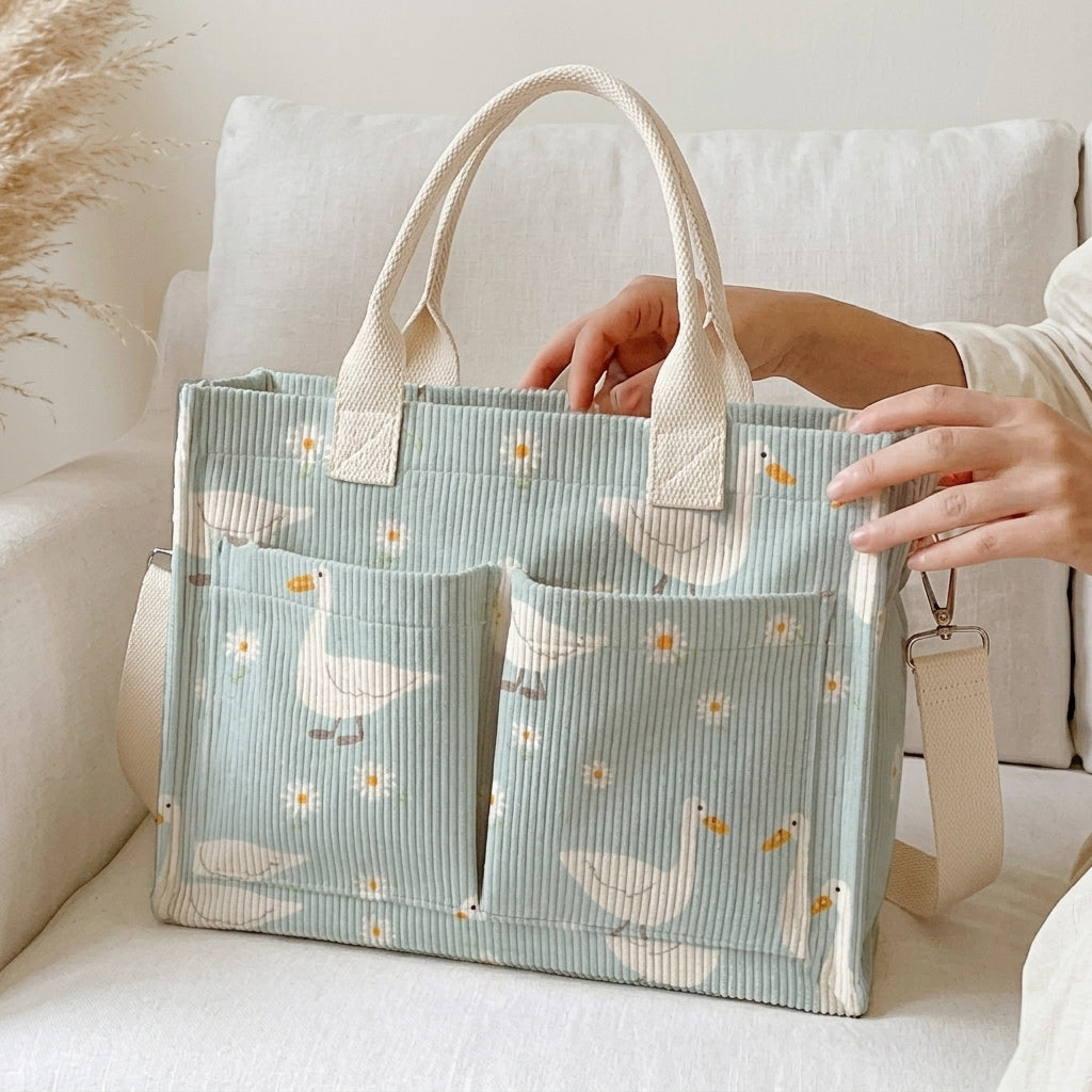 Whimsy Duck & Daisy Patterned Tote Bag