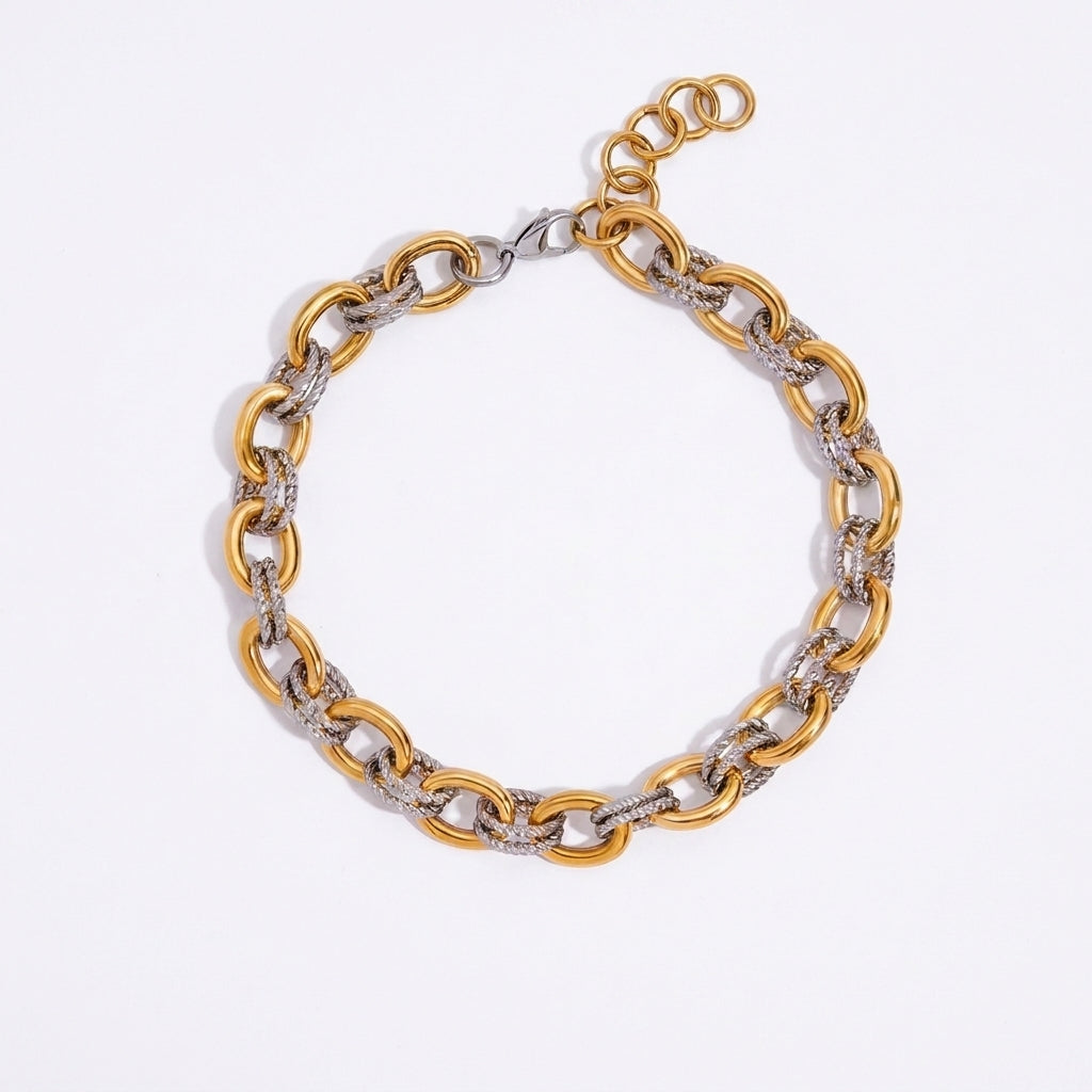 Two-Tone Chunky Paperclip Bracelet and Necklace Set