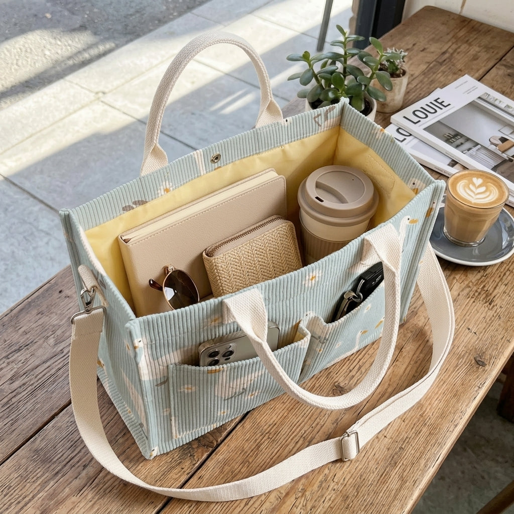 Whimsy Duck & Daisy Patterned Tote Bag