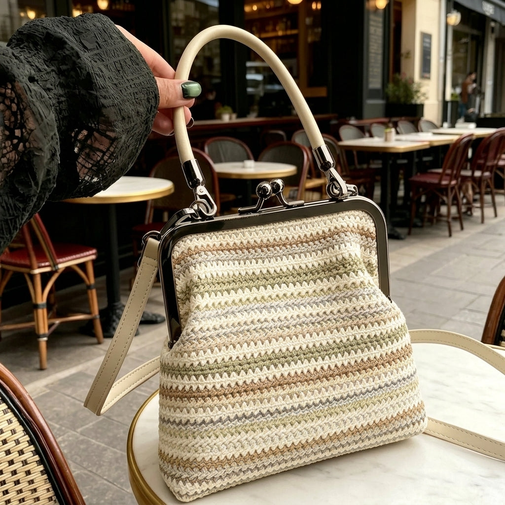 Vintage Inspired Kiss-Lock Satchel Bag