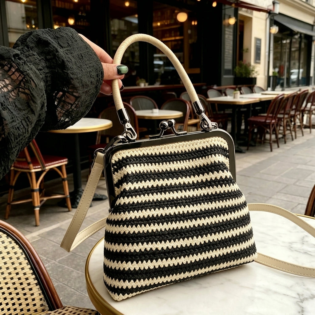 Vintage Inspired Kiss-Lock Satchel Bag