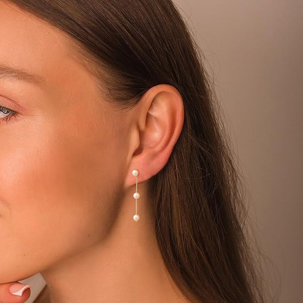 14k Modern Triple Drop Pearl Earrings