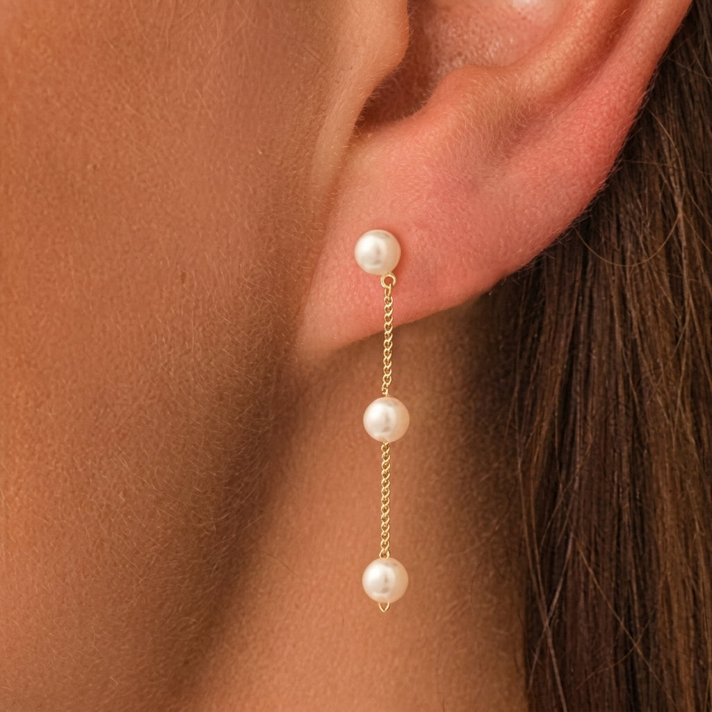 14k Modern Triple Drop Pearl Earrings