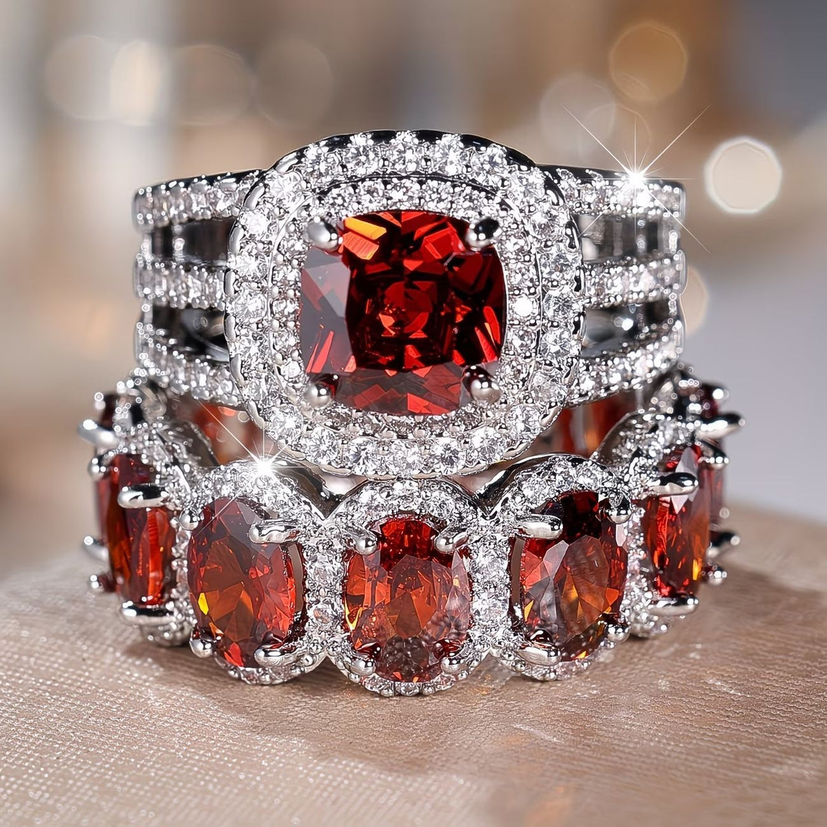2pc Statement Large Stone Ring Stack