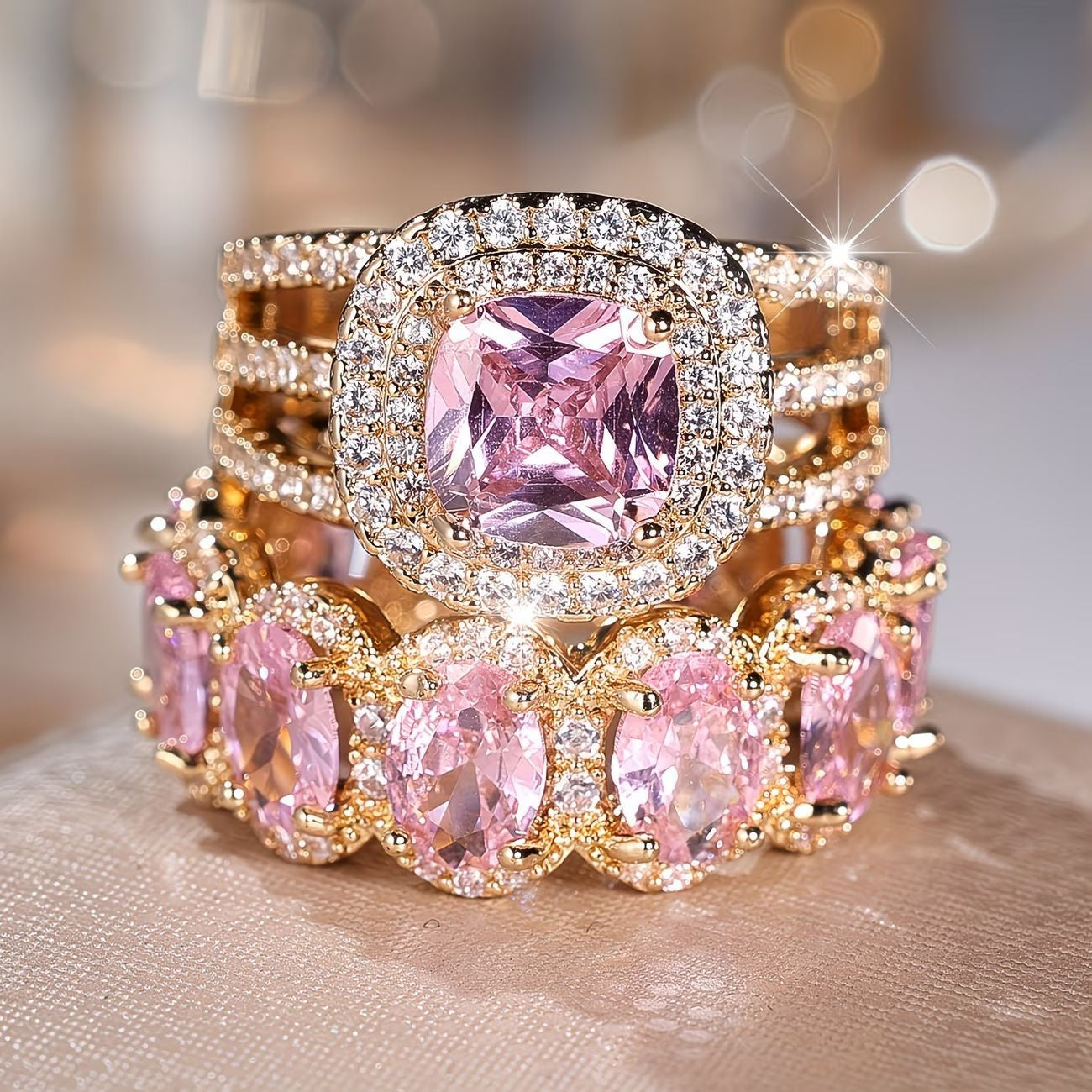 2pc Statement Large Stone Ring Stack