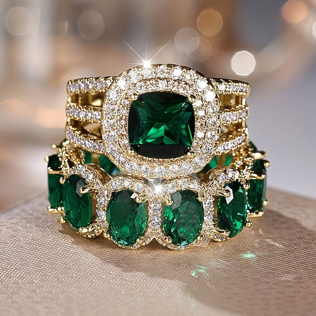 2pc Statement Large Stone Ring Stack