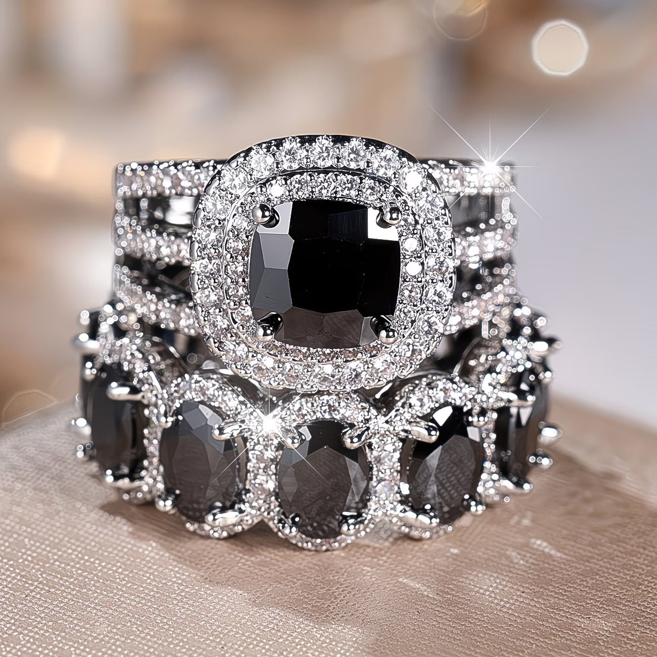 2pc Statement Large Stone Ring Stack