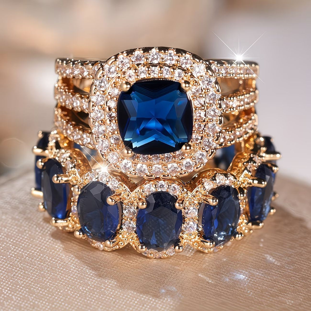 2pc Statement Large Stone Ring Stack