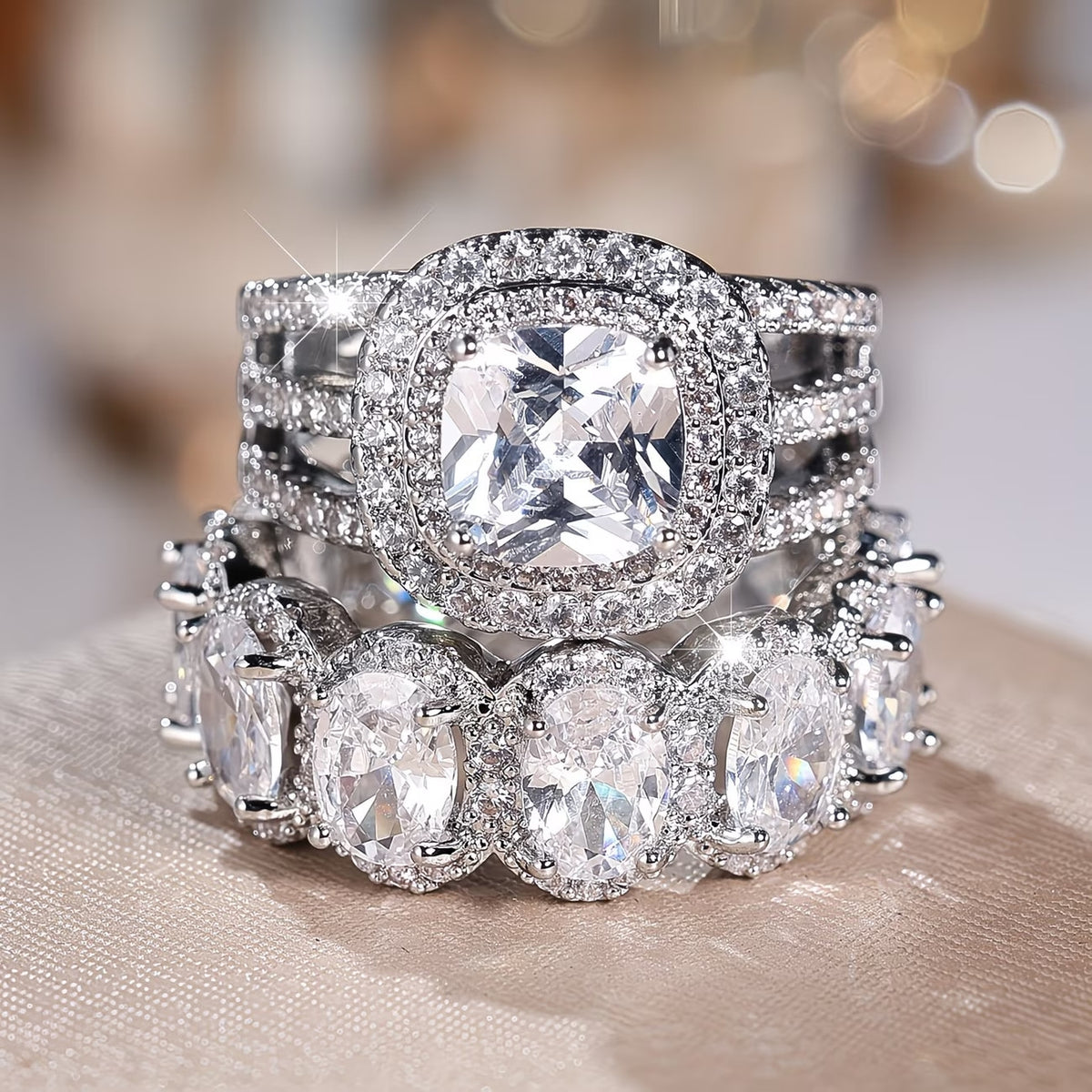 2pc Statement Large Stone Ring Stack