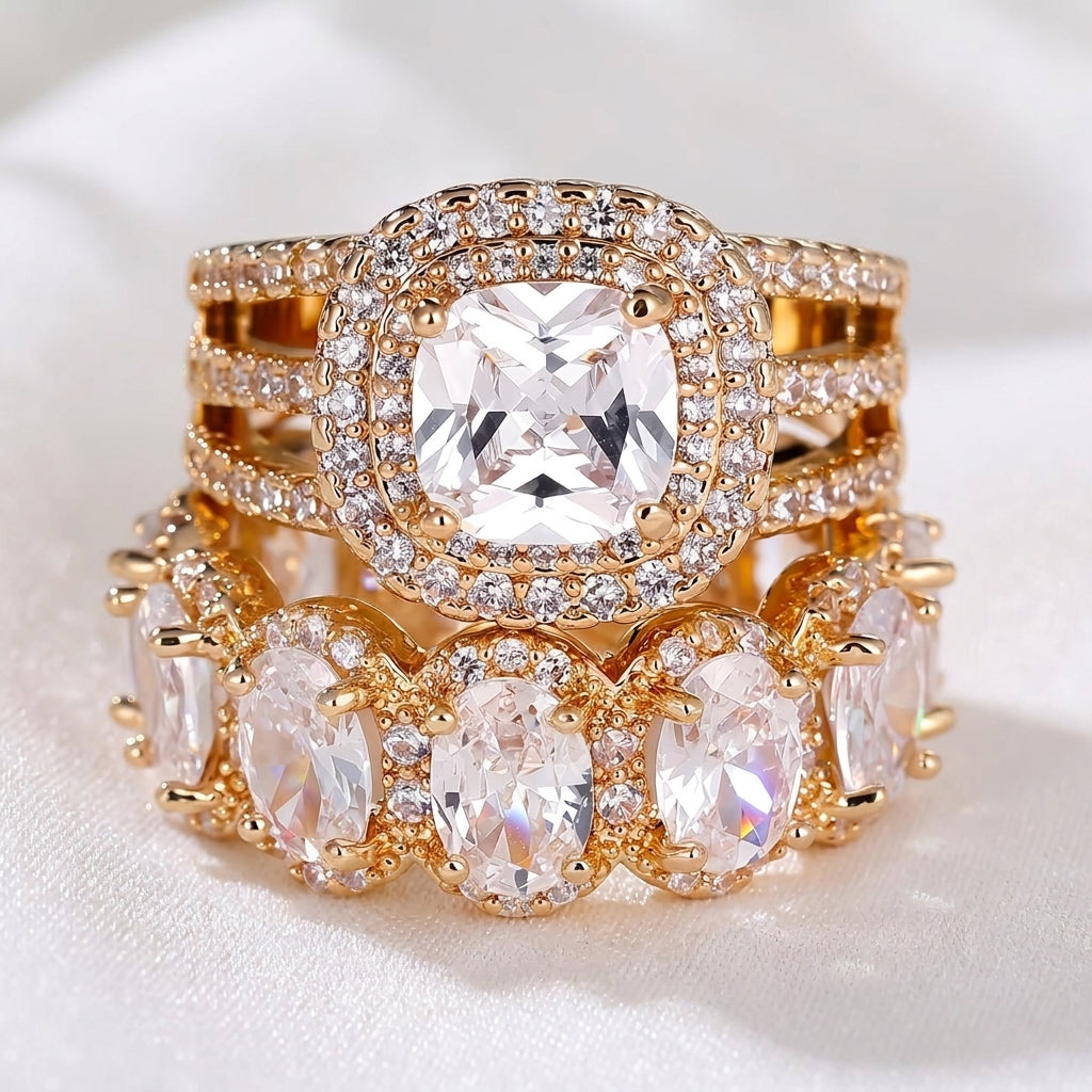 2pc Statement Large Stone Ring Stack