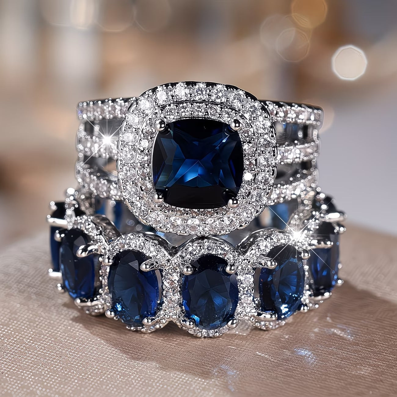 2pc Statement Large Stone Ring Stack