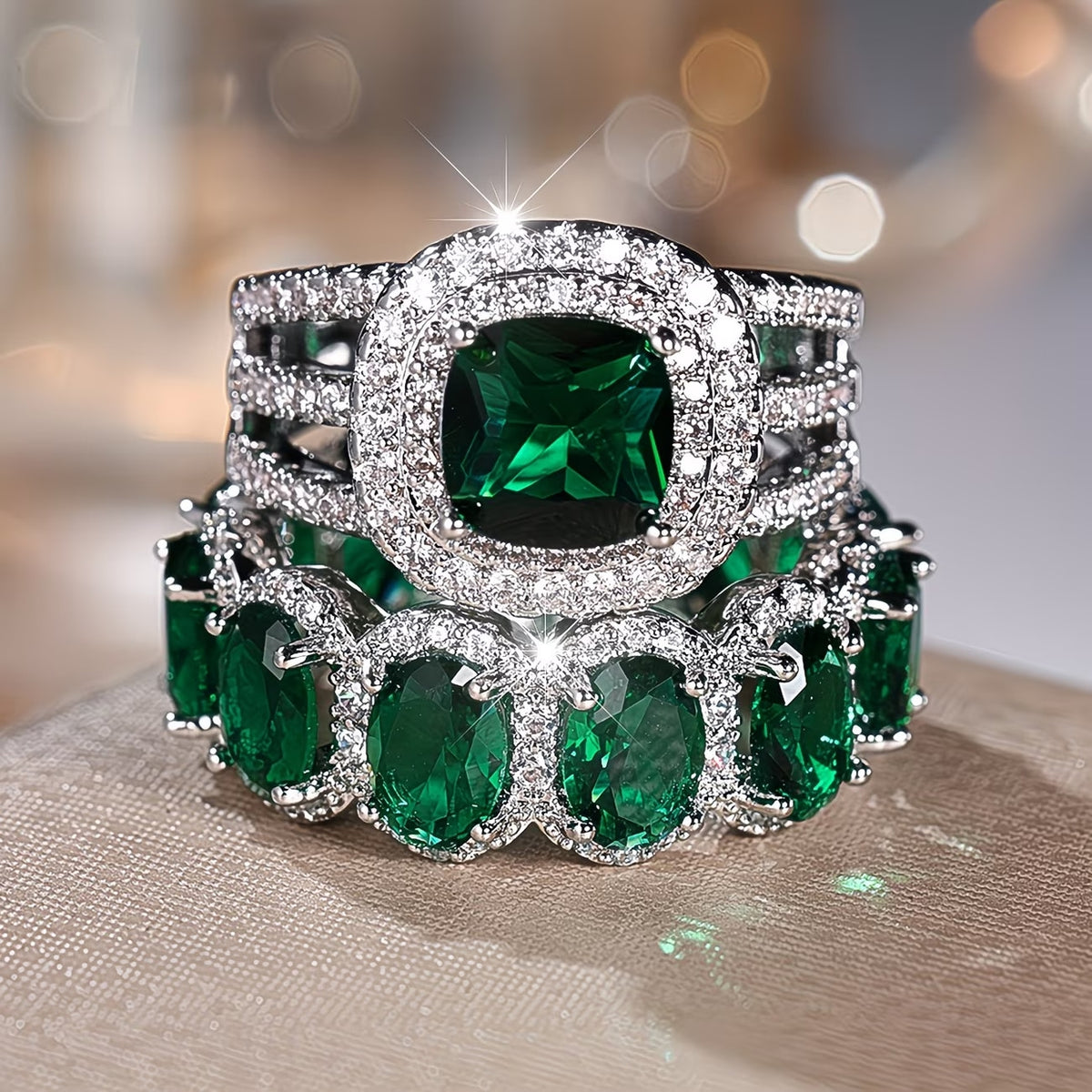 2pc Statement Large Stone Ring Stack