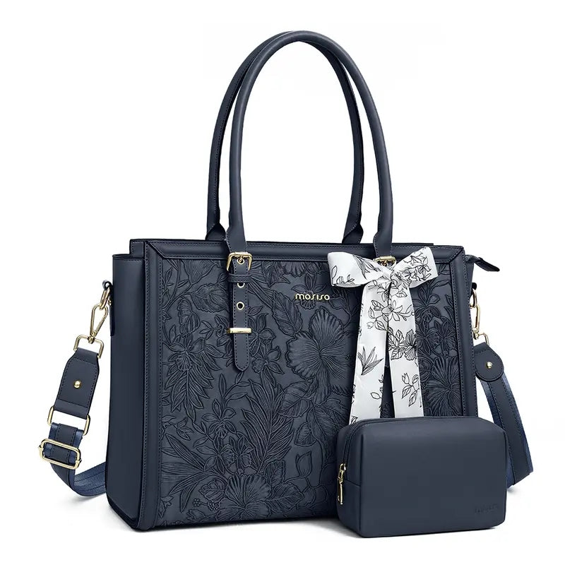 Scarf Accented Floral Patterned Bag