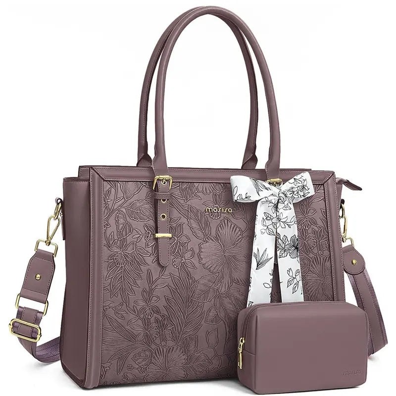 Scarf Accented Floral Patterned Bag