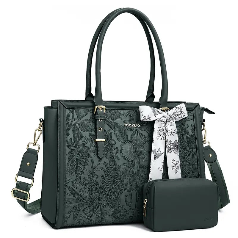 Scarf Accented Floral Patterned Bag