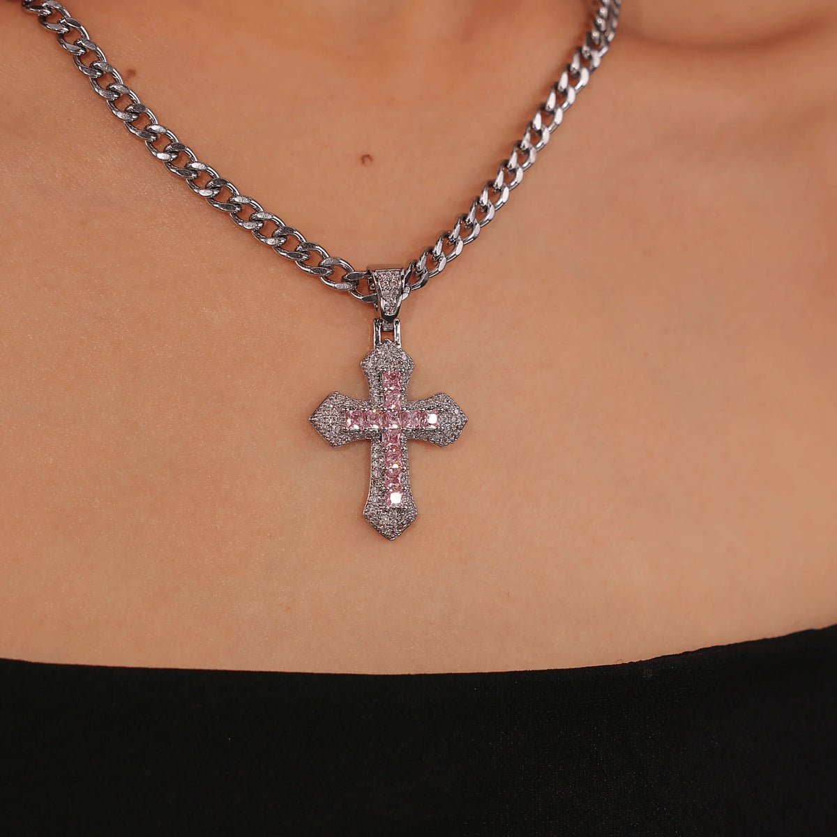 14k Chunky Cuban Cross Necklace