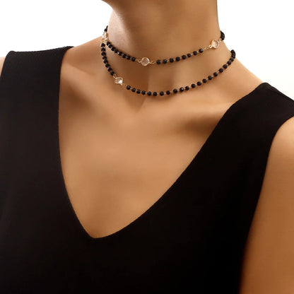 Layered Black Crystal Necklace - Veinci