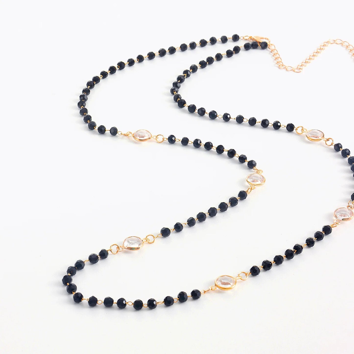 Layered Black Crystal Necklace - Veinci