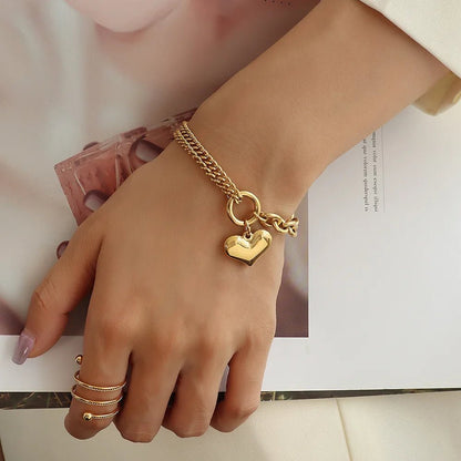 Layered Chain and Paperclip Heart Bracelet - Veinci