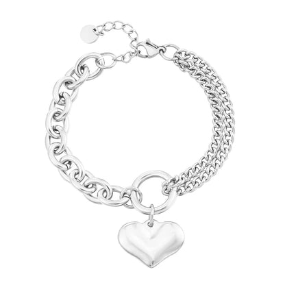 Layered Chain and Paperclip Heart Bracelet - Veinci