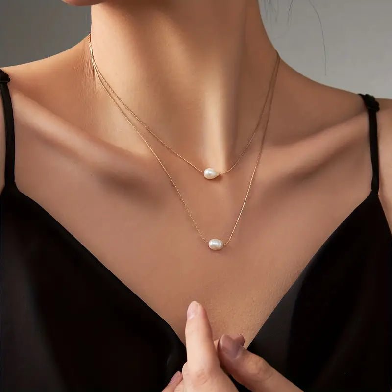 Layered Dainty Strung Pearls Necklace - Veinci