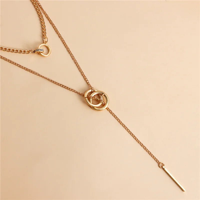 Layered Dual Circle Chain Necklace - Veinci