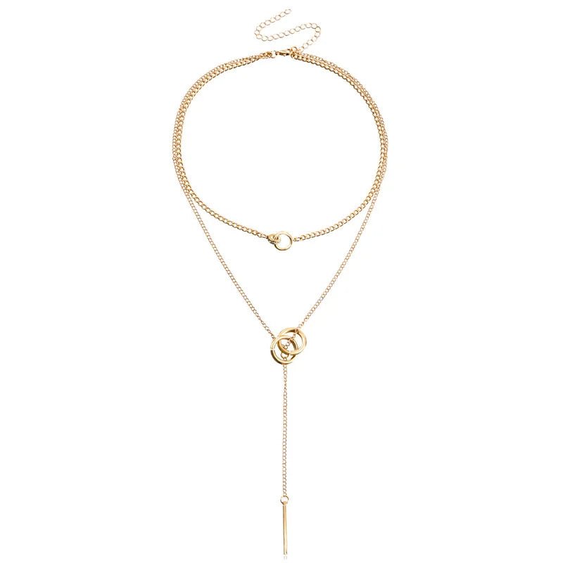 Layered Dual Circle Chain Necklace - Veinci