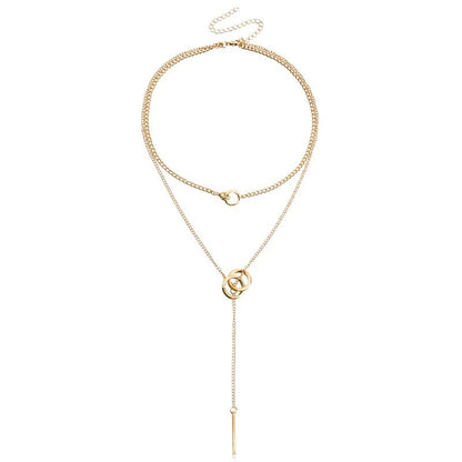 Layered Dual Circle Chain Necklace - Veinci