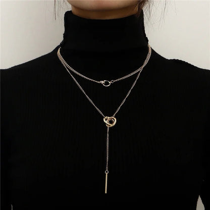 Layered Dual Circle Chain Necklace - Veinci