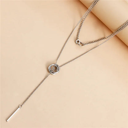 Layered Dual Circle Chain Necklace - Veinci