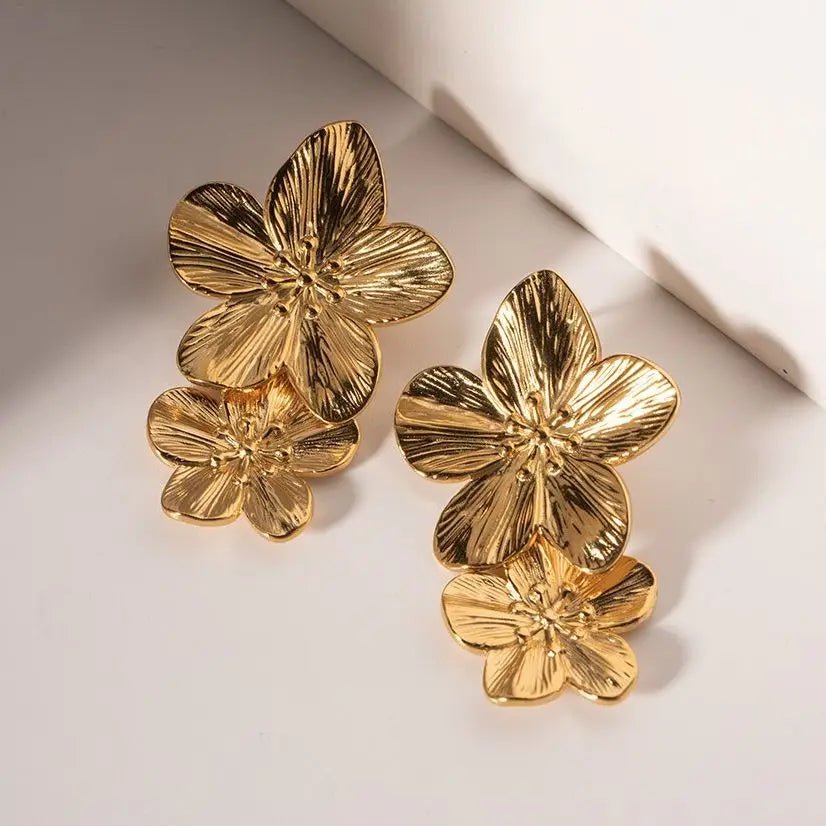 Layered Hibiscus Flower Floral Earrings - Veinci