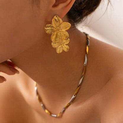 Layered Hibiscus Flower Floral Earrings - Veinci