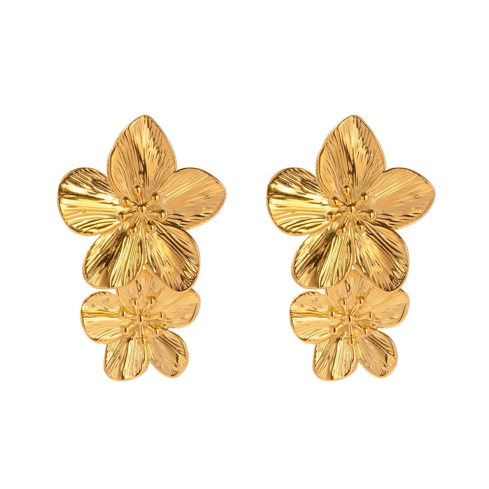 Layered Hibiscus Flower Floral Earrings - Veinci