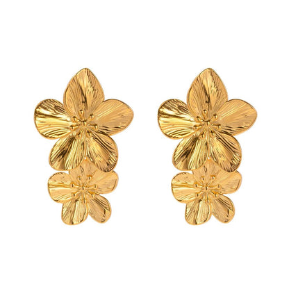 Layered Hibiscus Flower Floral Earrings - Veinci