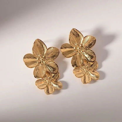 Layered Hibiscus Flower Floral Earrings - Veinci