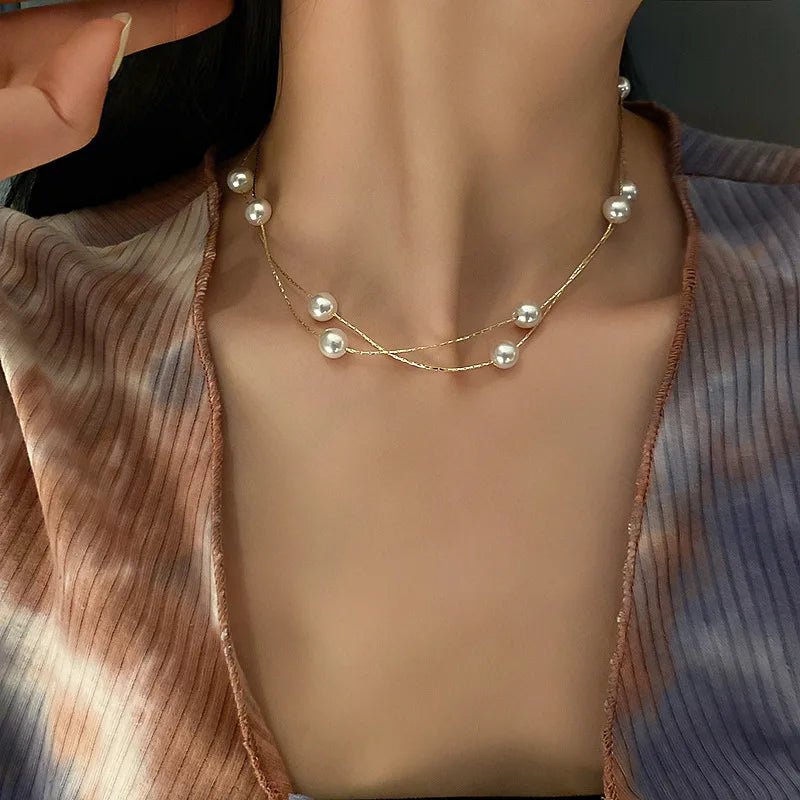 Layered Pearl Classy Choker Necklace - Veinci