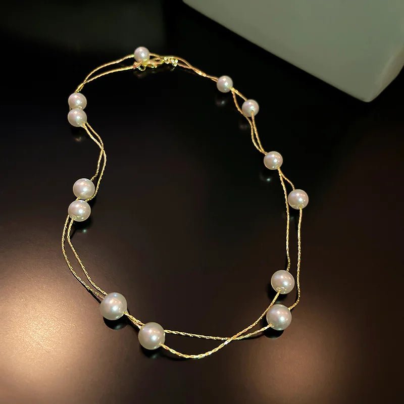 Layered Pearl Classy Choker Necklace - Veinci