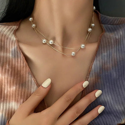 Layered Pearl Classy Choker Necklace - Veinci