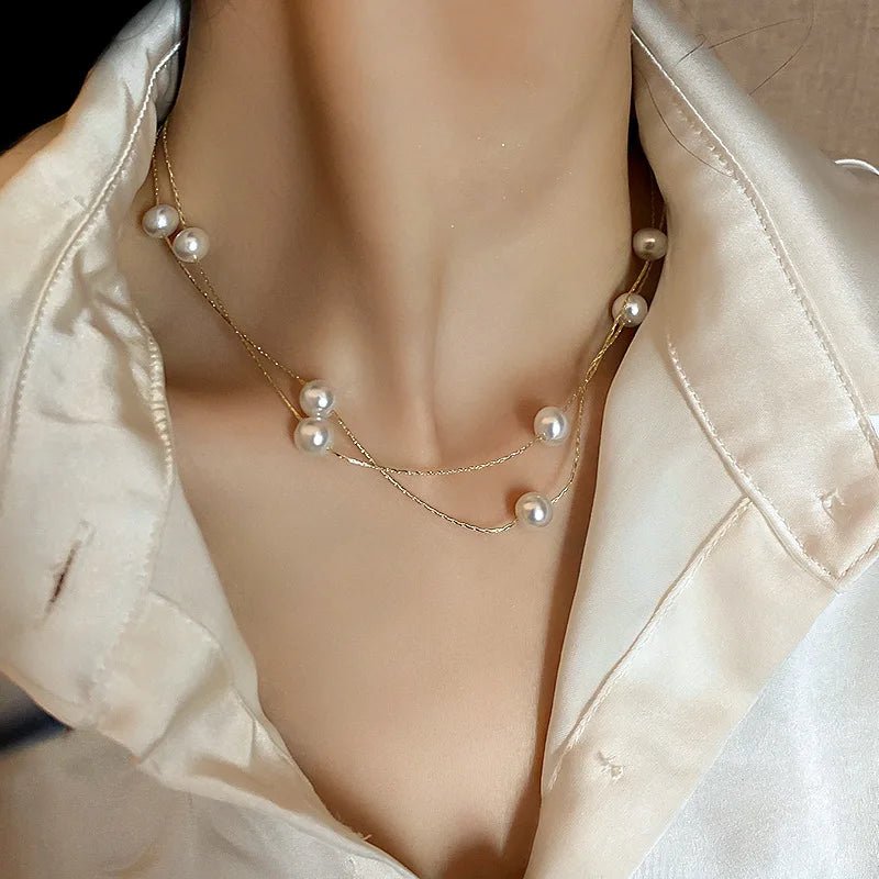 Layered Pearl Classy Choker Necklace - Veinci