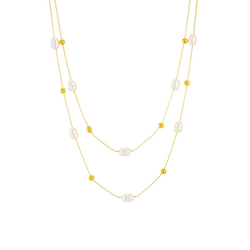 Layered Pearl Gold Beaded Necklace - Veinci