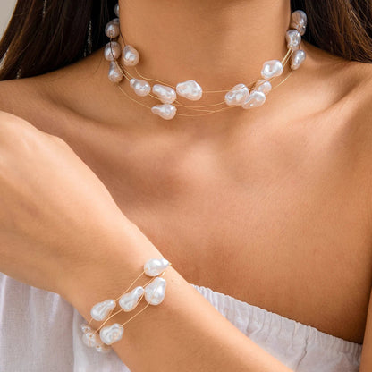 Layered Strung Pearls Bracelet and Necklace - Veinci