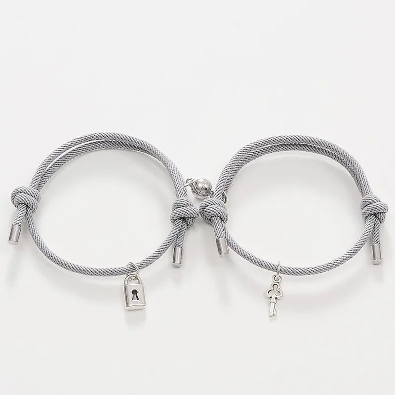 Lock and Key Magnetic Rope Bracelet Set - Veinci