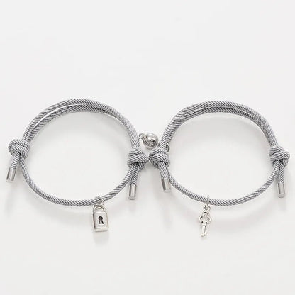 Lock and Key Magnetic Rope Bracelet Set - Veinci