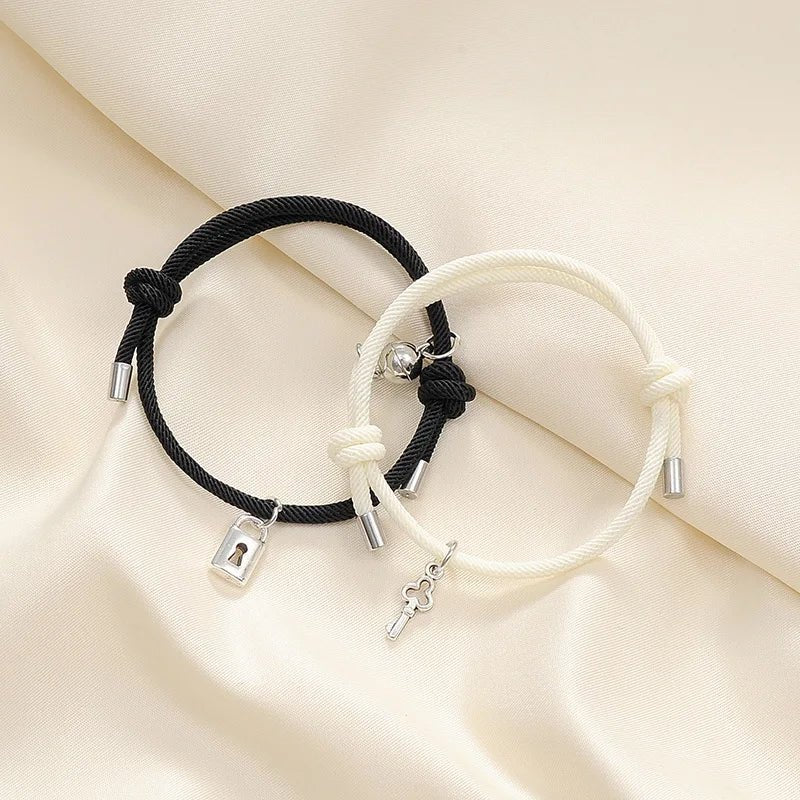 Lock and Key Magnetic Rope Bracelet Set - Veinci