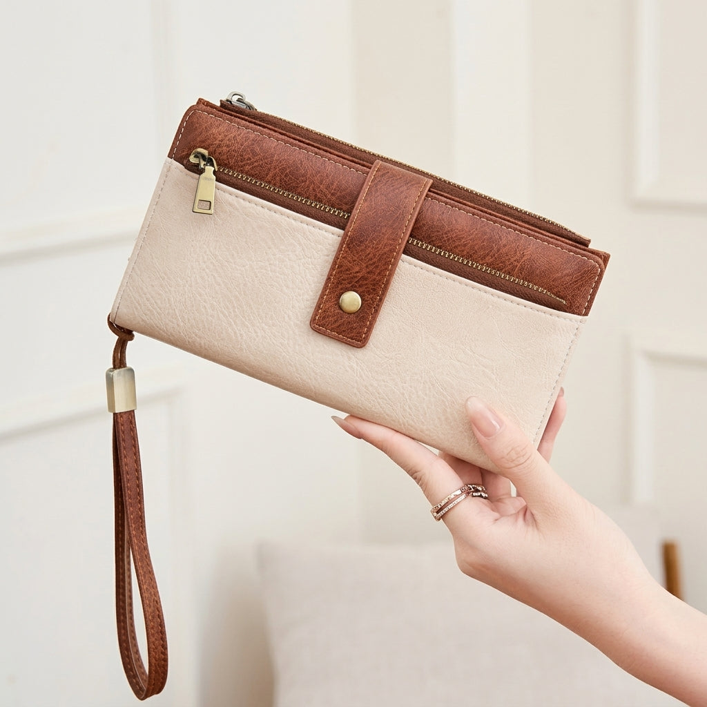 RFID Blocking Elegant Zipper Buttoned Wallet