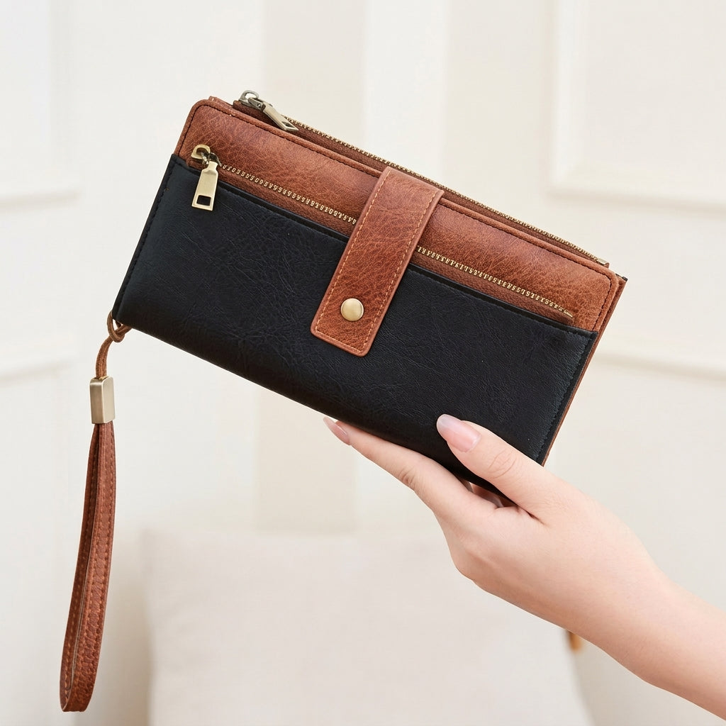 RFID Blocking Elegant Zipper Buttoned Wallet