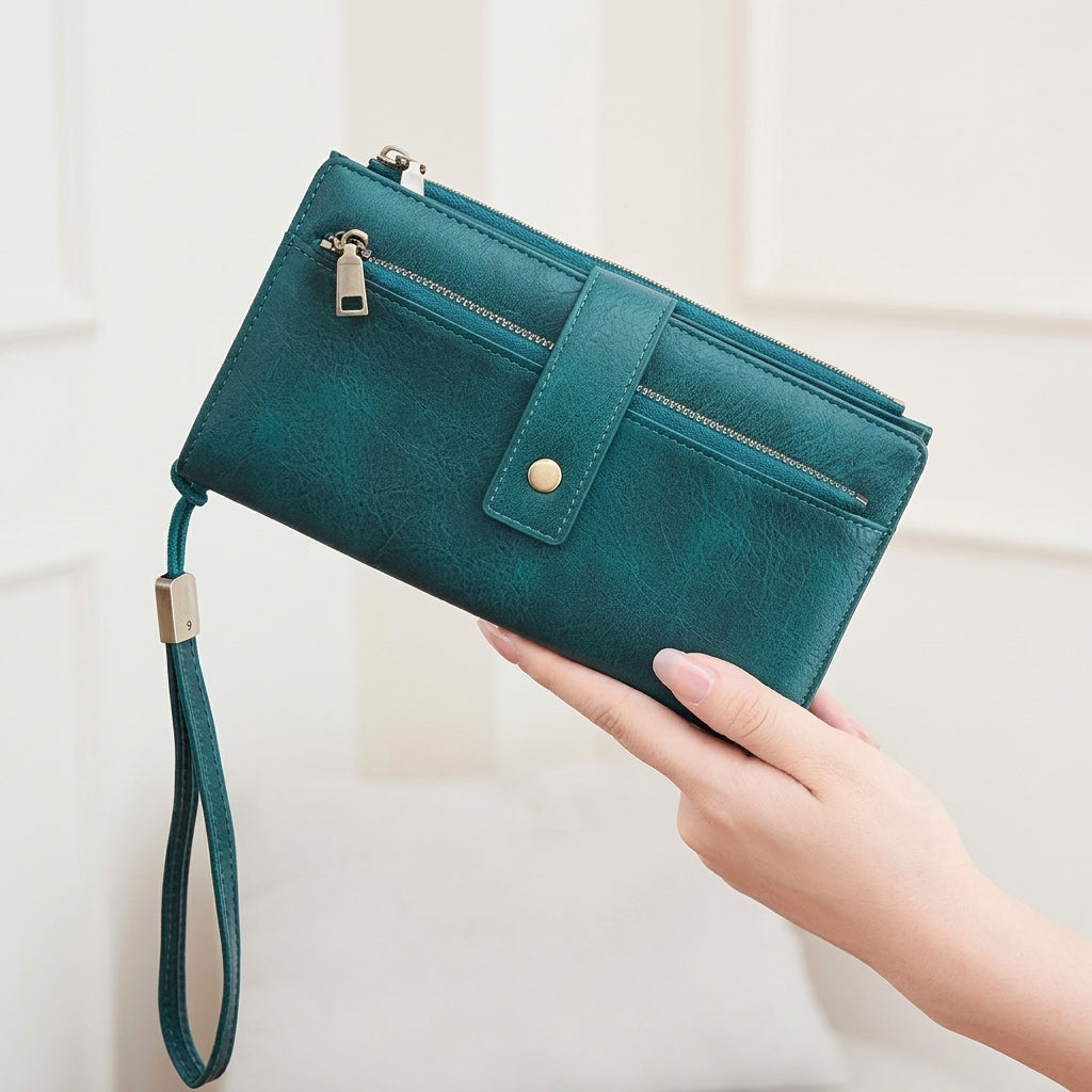 RFID Blocking Elegant Zipper Buttoned Wallet
