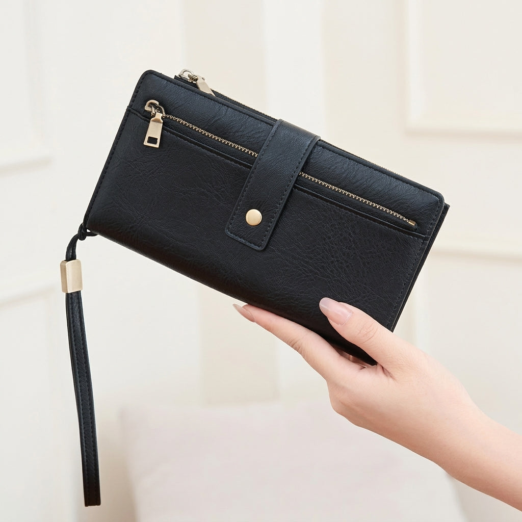 RFID Blocking Elegant Zipper Buttoned Wallet